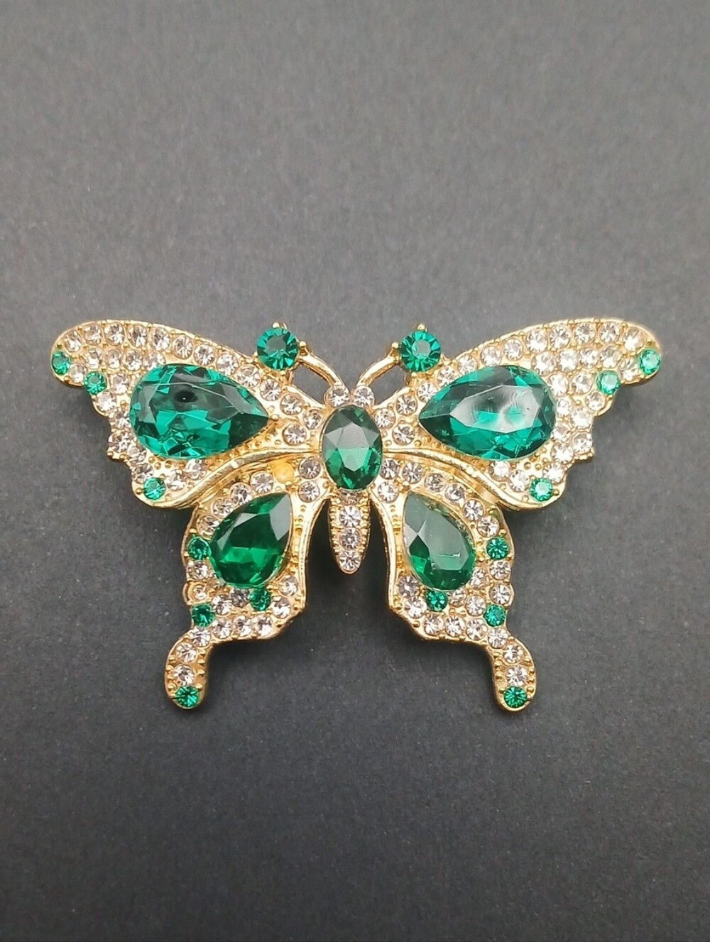 Gold-Tone Green Stone Butterfly Brooch Fashion Jewelry